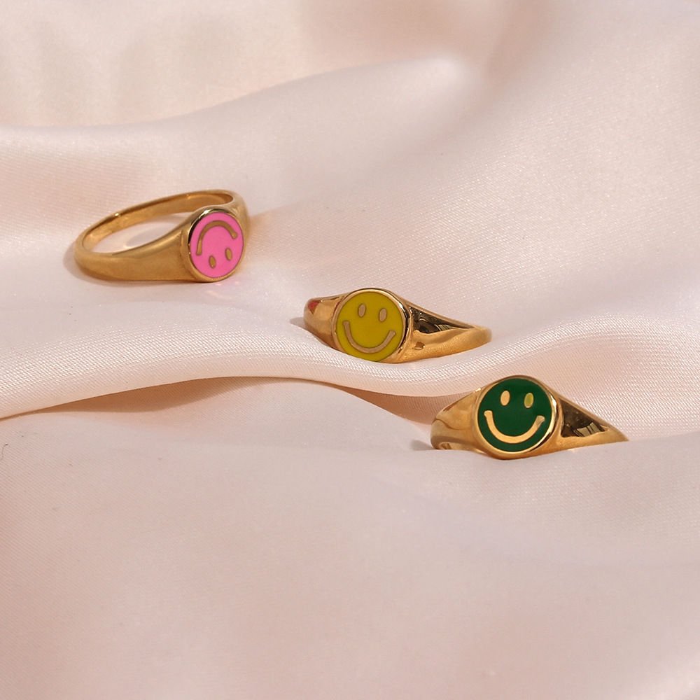 Cute Smiley Face Stainless Steel Rings Epoxy Stainless Steel Rings