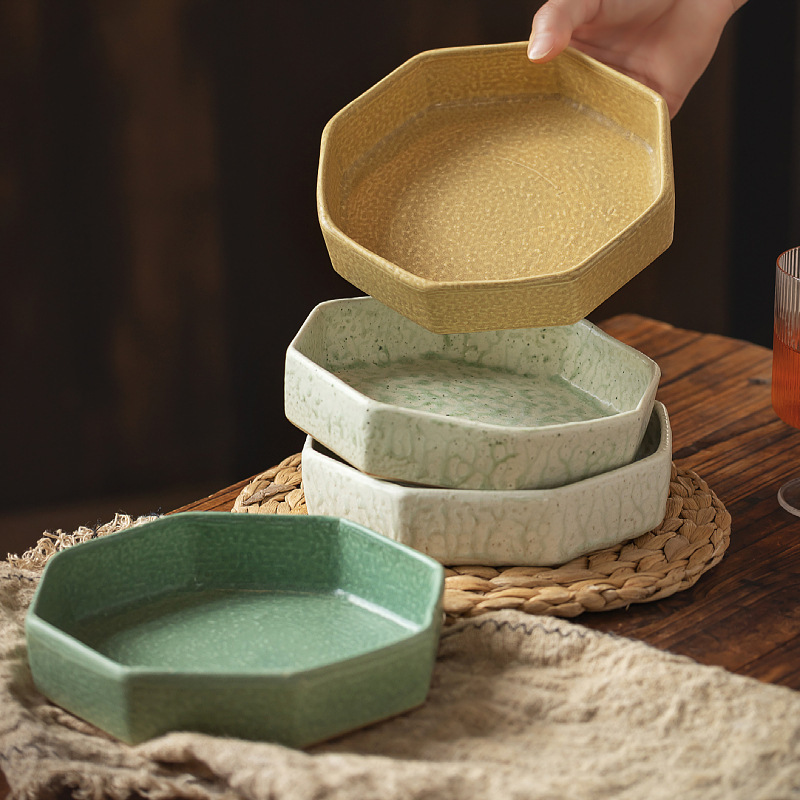 New Chinese Style Fruit Dim Plate Cold Dishes Household Hotel Homestay Dish Jingdezhen Kiln Coarse Pottery Tableware