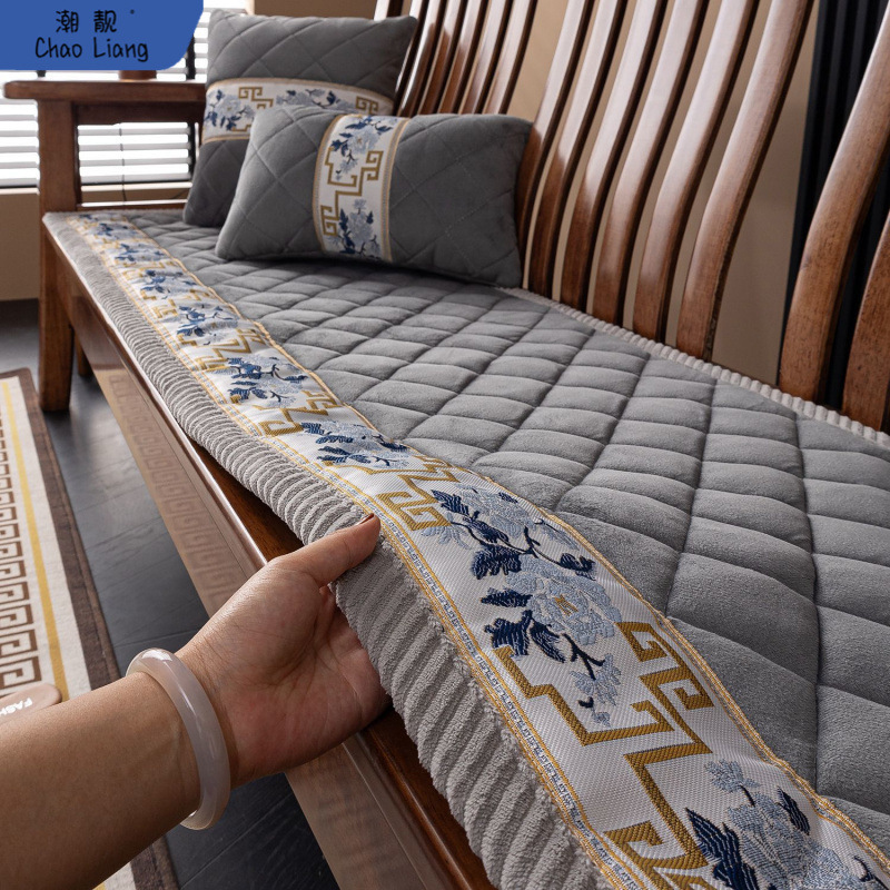 冬季加厚毛绒沙发垫新中式红木防滑保暖冬天长条实木沙发坐垫龙迈