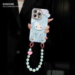 水玉模様の kt 猫人形吊りチェーン Apple 16 携帯電話ケース 13promax かわいい漫画 15 ハイエンドの女の子に適しています