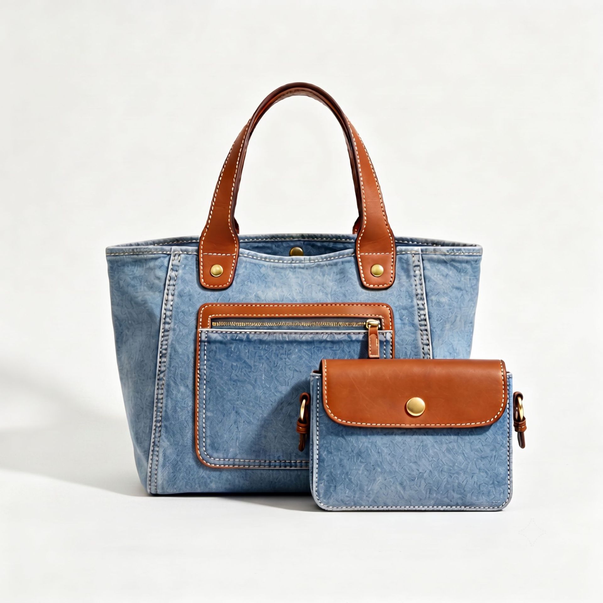 Women's Bag 2026 New Style Denim Two-Piece Set Shoulder Handbag Fashion Trendy Versatile Tote Bag