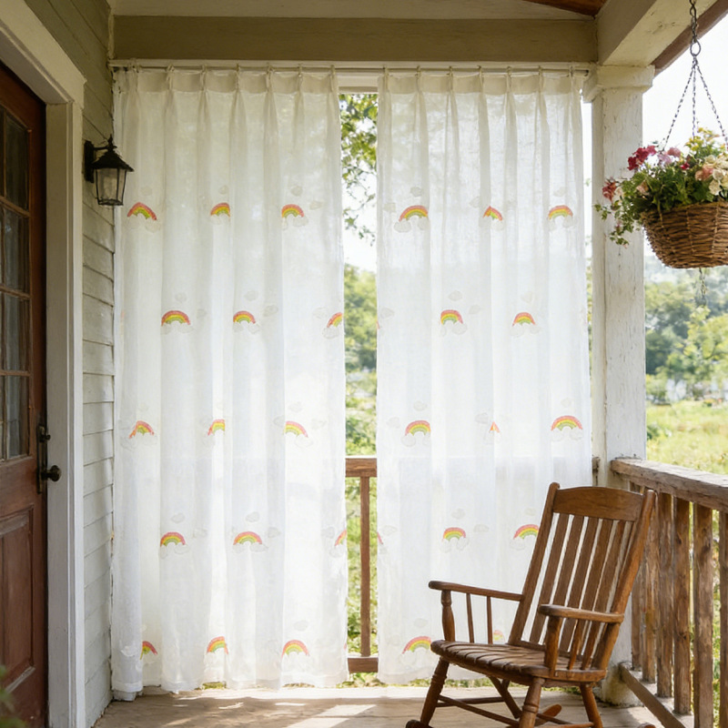 Finished Embroidered Rainbow Cloud Sheer Curtains in Stock, Outdoor Sheer Curtains, Window Curtains, Amazon Cross-Border Foreign Trade, Rod-Punched Embroidery Finished Embroidered Rainbow Cloud Sheer Curtains in Stock, Outdoor Sheer Curtains, Window Curtains, Amazon Cross-Border Foreign Trade, Rod-Punched Embroidery