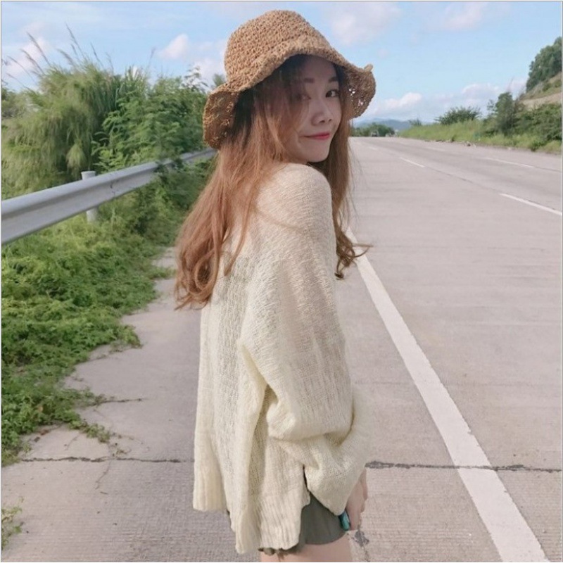 Korean style loose thin 2022 summer slimming short coat long sleeve knitted cardigan air conditioning shirt shawl for women