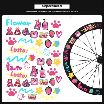 Body sticker, Sticker Cartoon Wheel Hub - 270-strawberry-bear-graffiti-reflective-on-both-sides-of-front-and-rear-wheels-4-pictures