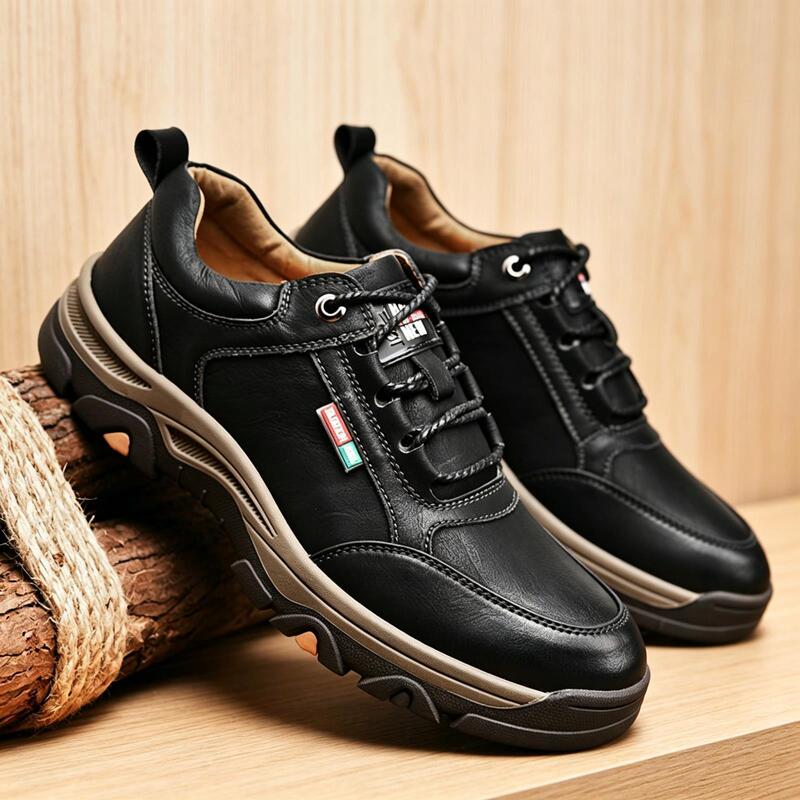 Lightweight Outdoor Hiking Leather Shoes, Cross-Border Men's Casual Leather Sports Shoes, Foreign Trade Hiking Shoes, Breathable, Black and Brown Lightweight Outdoor Hiking Leather Shoes, Cross-Border Men's Casual Leather Sports Shoes, Foreign Trade Hiking Shoes, Breathable, Black and Brown