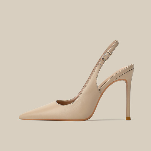 Handmade high-heeled shoes, women's thin heel, hollow pointed rear sandals, comfortable leather sole, not tiring women's feet