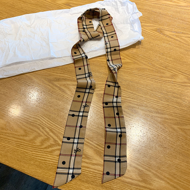 レトロでファッショナブルな水玉模様のロングシルクスカーフ、春と秋のホットガールファッション、多用途の装飾スカーフ、細いリボン|undefined