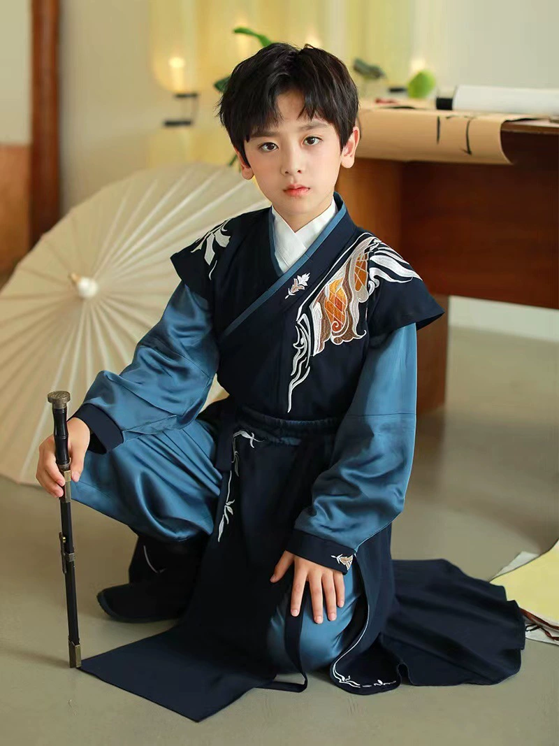 Новый костюм для мальчиков Hanfu, весенне-осеннее банкетное платье, осенне-зимнее Детское платье в китайском стиле, Детская Китайская одежда