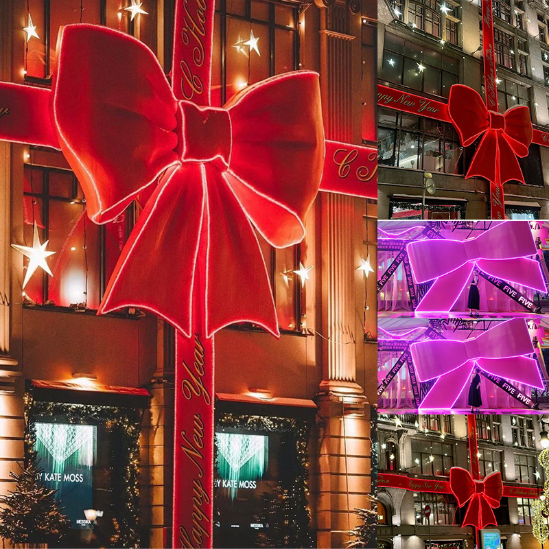 Navidad y Año Nuevo atmósfera decoración de arco luminoso gigante en la puerta del centro comercial arco supergrande