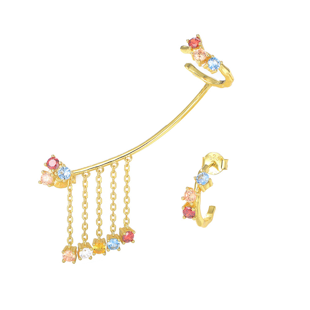 Europa y América ins pendientes de alto sentido nicho s925 plata esterlina personalidad asimétrica color circón pendientes de la borla