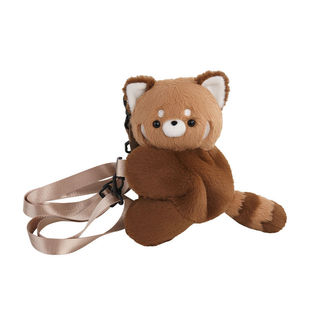Red Panda Lying Bag Cute Plush Bag Single and Double Shoulder Backpack Female Doll Crossbody School Bag