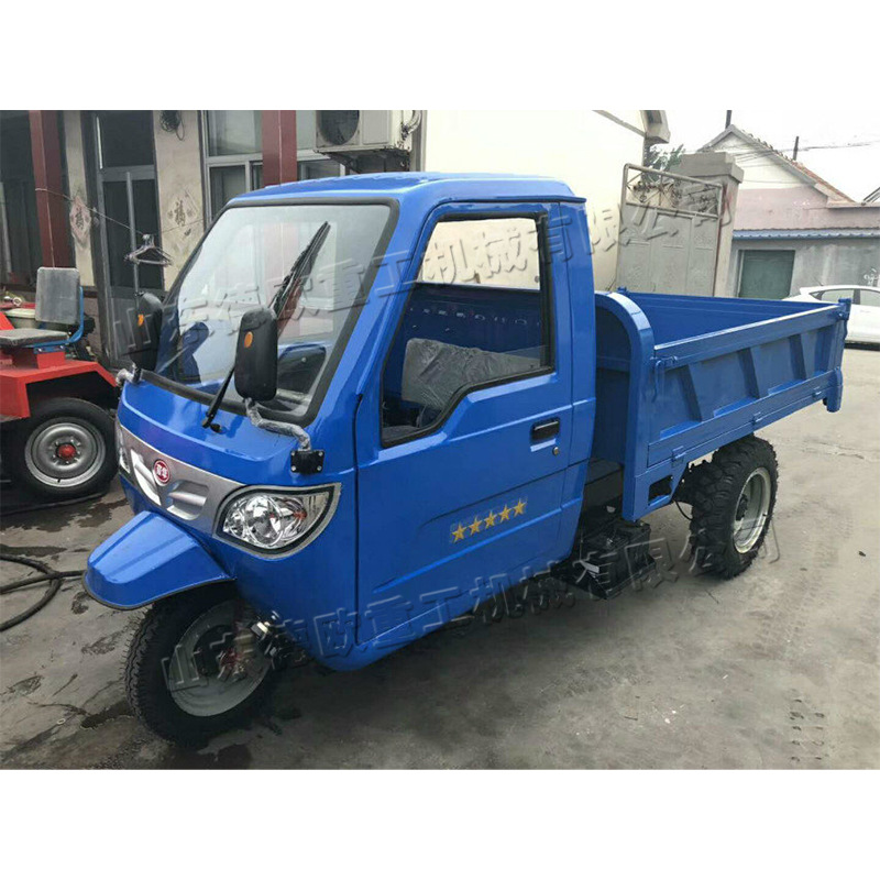 家用封闭式柴油三轮车 加重自卸柴油工程车 电启动液压三轮翻斗车