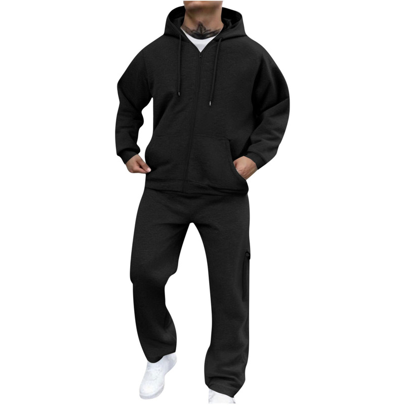 2025 Cross-Border Men's New Classic Fashion Casual Outdoor Sports Slim Trendy Fleece Zipper Set Sweatshirt