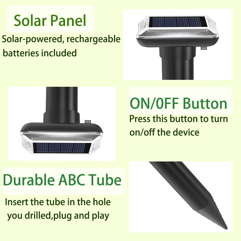 Transfronterizo caliente solar ratón repelente zumbador vibración Plug-and-play ultrasónico ratón repelente al aire libre serpiente repelente