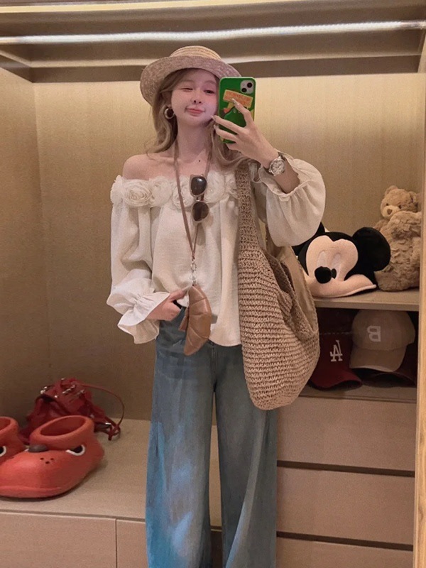 浅蓝高腰牛仔裤女秋季2025宽松直筒复古百搭显瘦垂感阔腿加长裤子|undefined