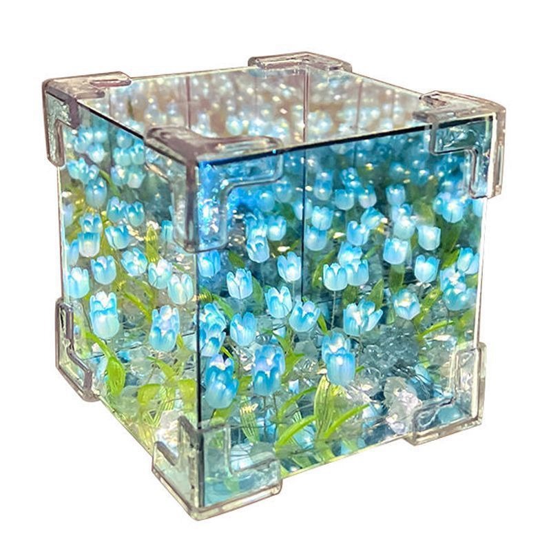 Kit de Materiales para Hacer una Lámpara de Noche con Espejo 3D en Forma de Cubo de Mar de Flores para el Día de San Valentín, Regalo Creativo de Cumpleaños para Novia