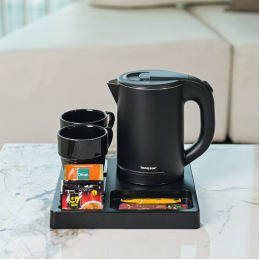 Fábrica directa de hervidor de agua eléctrica de hotel pequeño kettle 304 kettle de acero inoxidable set bandeja