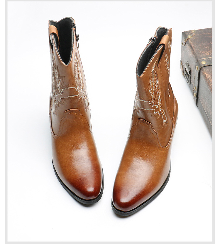 Western cowboy boots Hipster men's shoes Workwear Stylish retro zip boots_vogvips.com