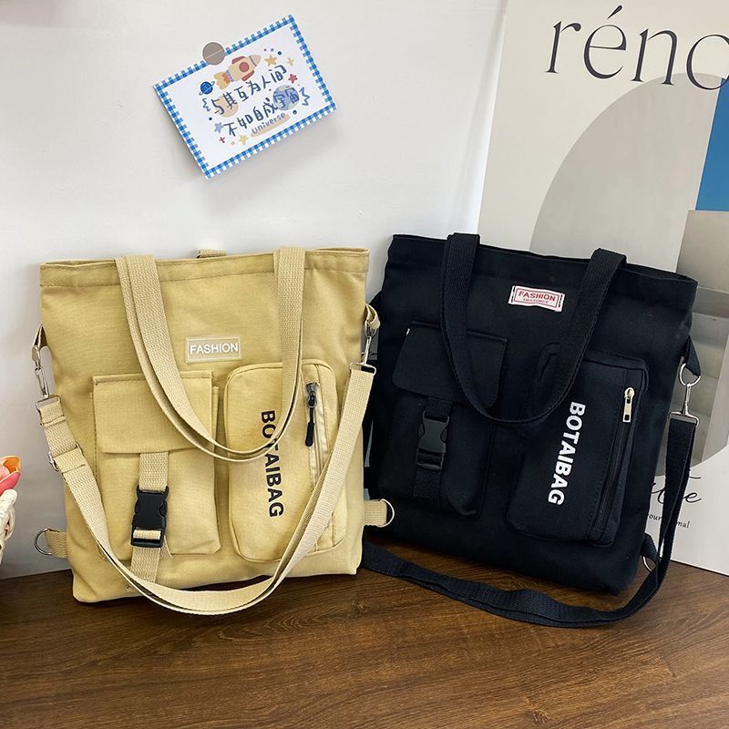 Canvas Bag Women's Versatile New Large-Capacity Tutoring Bag School Bag Portable Shoulder Student Crossbody Bag Backpack Canvas Bag Women's Versatile New Large-Capacity Tutoring Bag School Bag Portable Shoulder Student Crossbody Bag Backpack
