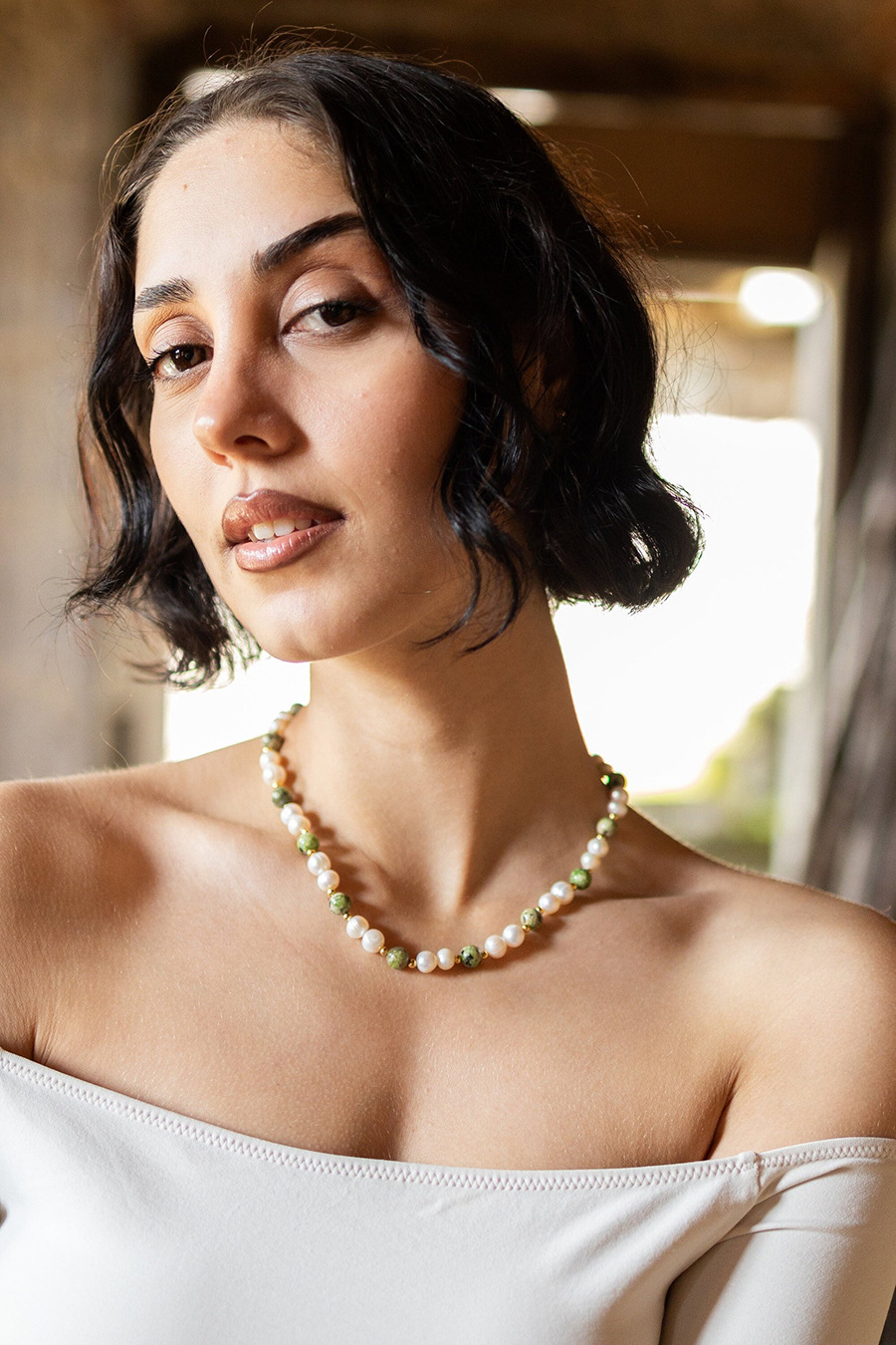 12g Weight 18K Gold Plated Plating Material Earrings, Necklace Classification 2 PCS/Package Quantity Holiday, Daily Occasion natural stone, Freshwater Pearl, Titanium Steel Material Round Pattern Women's Gender Beaded Design Elegant, Simple Style Style Elegant Simple Style Round Natural Stone Freshwater Pearl Titanium Steel Beaded 18K Gold Plated Women's Earrings Necklace 无