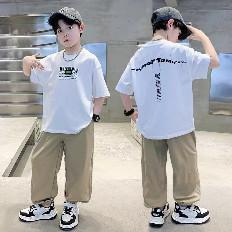 T-shirt for boys, set, children's design summer clothing for students, western style, trend of season, loose fit 4