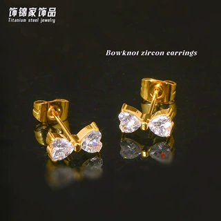 韩系蝴蝶结钛合金锆石耳钉爆闪医用钛钢轻奢高级感海边度假风耳饰