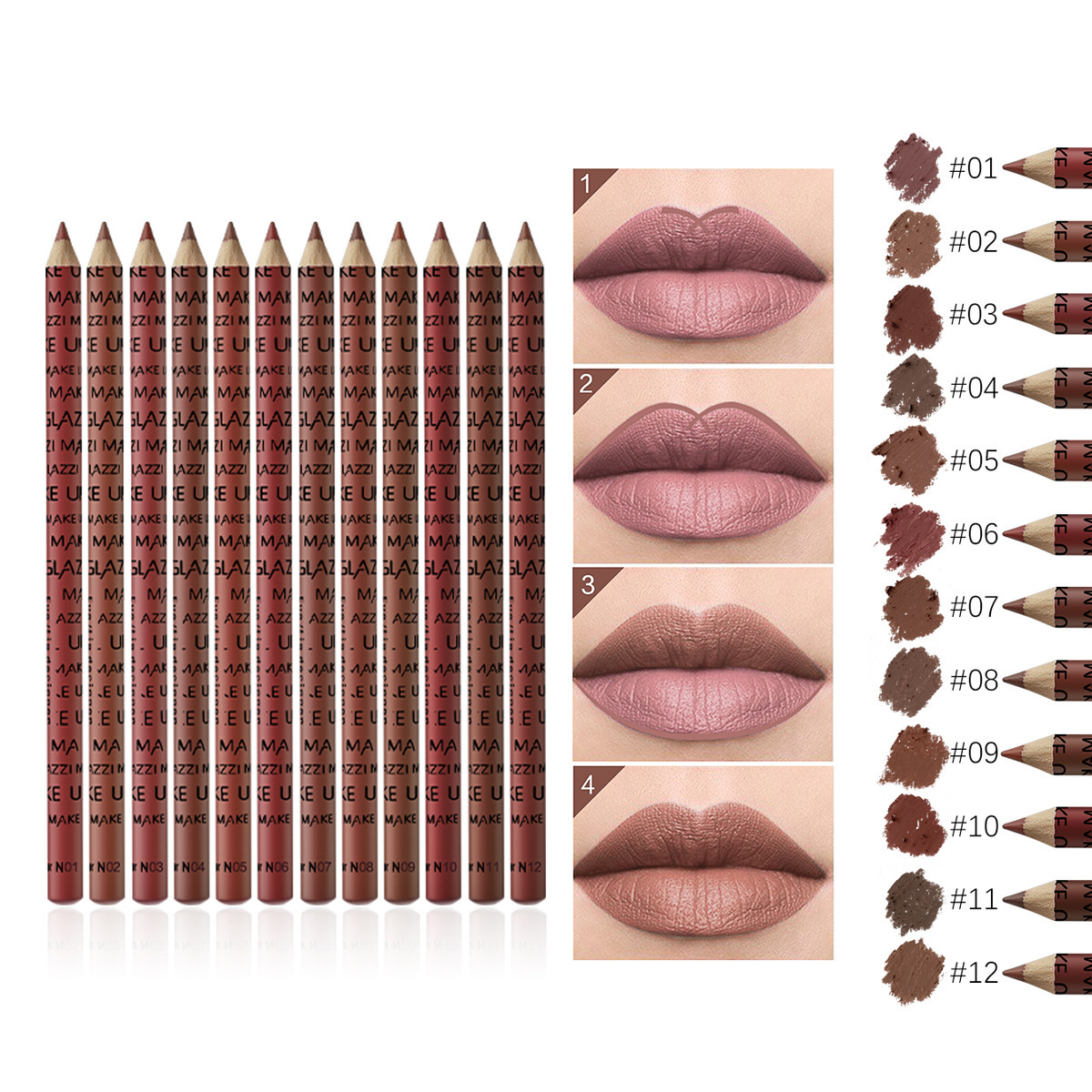 Nuevo producto GLAZZI, set de delineador de labios y ojos de 12 colores, cosméticos de maquillaje fáciles de aplicar, venta al por mayor.