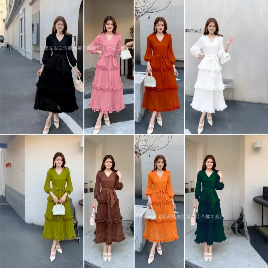 Miyake褶皱欧美跨境大码连衣裙时尚蛋糕裙气质优雅修身女装加微优