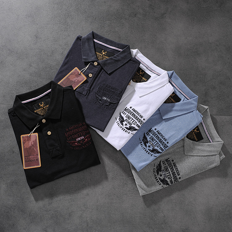 Modern banner spring/summer American click beaded cotton embroidered men's round-neck short-sleeved POLO shirt M703 2 Modern banner spring/summer American click beaded cotton embroidered men's round-neck short-sleeved POLO shirt M703 2