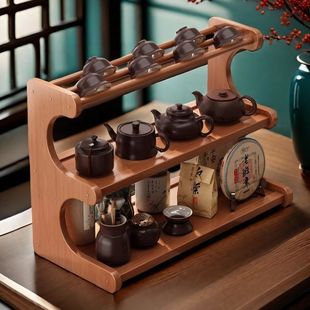 New Chinese-Style Desktop Display Rack for Chinese Tea Room, Purple Clay Teapot Display and Storage Tea Cabinet, Tea Table, Tea Cup Rack, Storage Rack