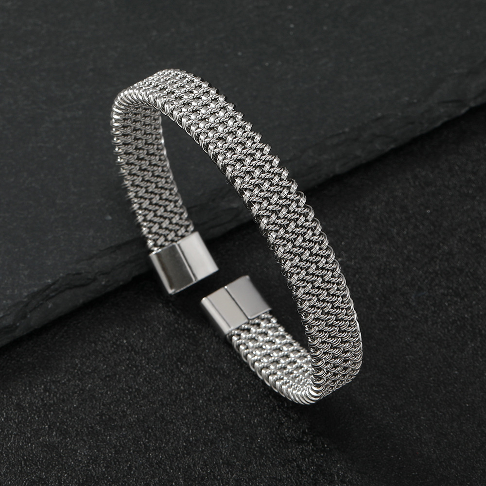 Hot selling fashion stainless bracelet, niche wave opening wire titanium steel elastic bracelet jewelry_voghion.com