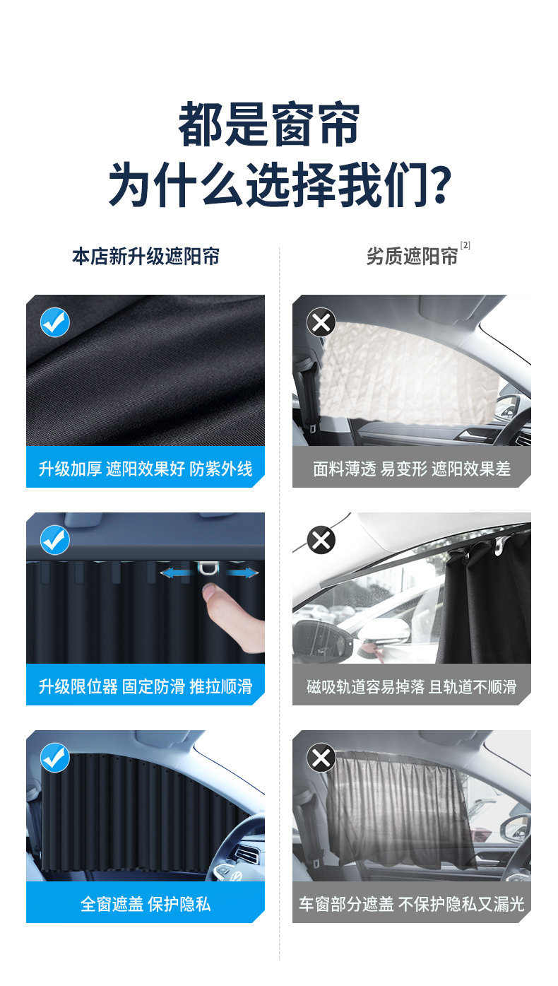 Car Curtains for Sleeping Car Window Sunshade Rear Row Sliding Rail