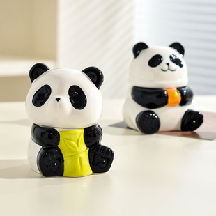 Panda Toothpick Box Household High-End Ceramic Toothpick Holder Niche Cute Cotton Swab Box Stick Dental Floss Storage Box Toothpick Jar