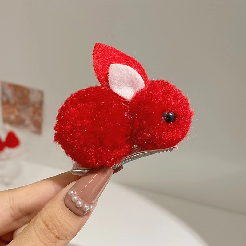 Lindo conejito tridimensional horquilla empujando actividades pequeños regalos para niños conejo de felpa horquilla rojo rojo accesorios creativos para el cabello mujeres