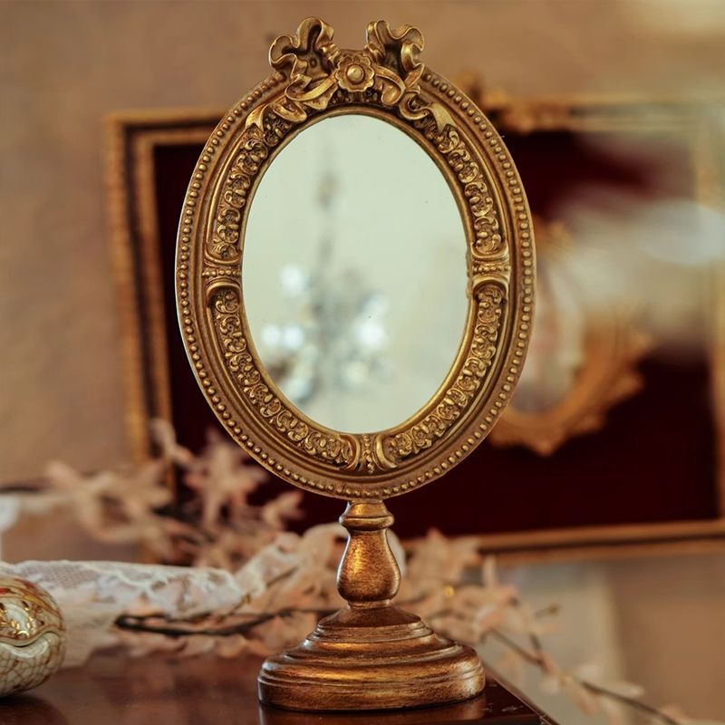 European Retro Carved Tabletop Mirror Shooting Props Relief Photo Frame Picture Frame Vanity Mirror Home Furnishings