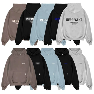 跨境Represent 经典标语字母重磅连帽卫衣宽松潮牌情侣男女帽衫