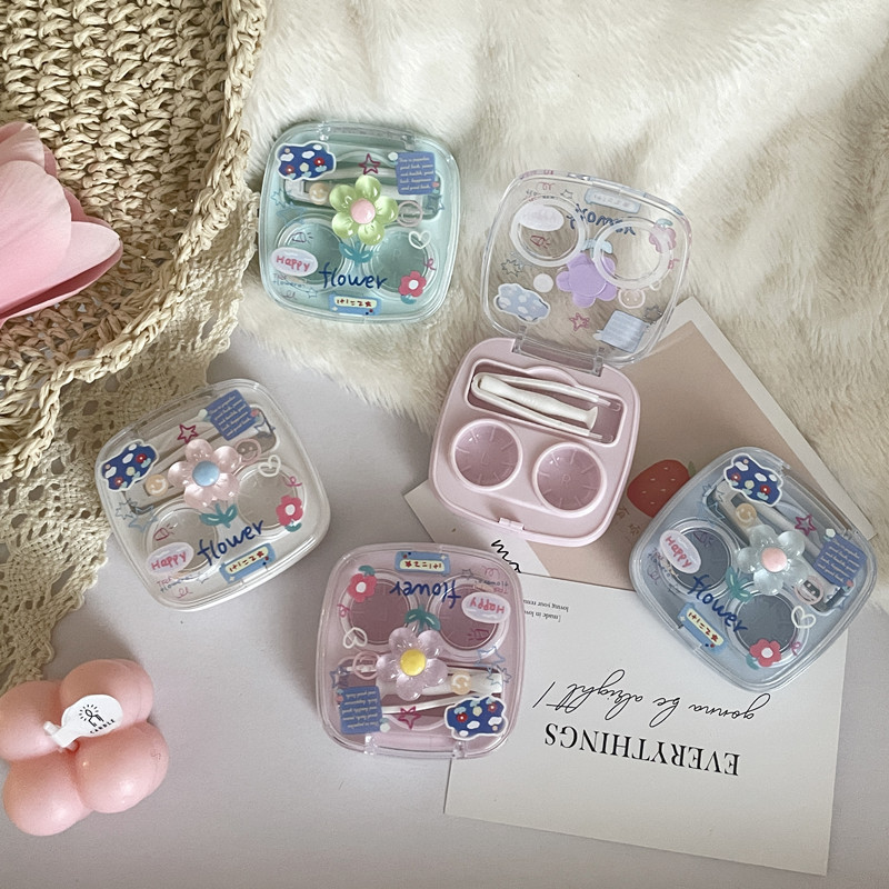 Contact lens case portable transparent mini simple one-piece contact box beauty pupil duplex box without screwing cover as2306 Contact lens case portable transparent mini simple one-piece contact box beauty pupil duplex box without screwing cover as2306