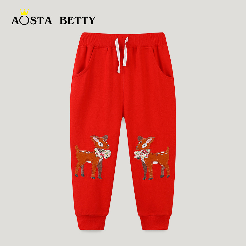 Pantalones Deportivos Infantil con Bordado de Algodón Bordado Resistente a las Arrugas para Otoño y Navidad