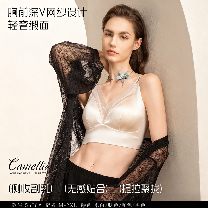 Mulberry Silk Antibacterial Satin Fixed Cup Beautiful Back Underwear High Elastic Push-Up Bra Suspenders Women's Hot Girl Suit Inner Wear
