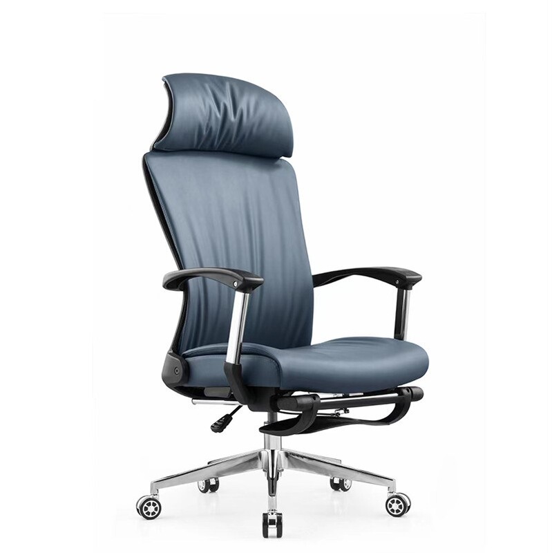 High-end Reclining West Leather Lunch Chair with Pedal Lifting Computer Chair Car Universal Wheel Conference Chair Long Sit Desk Chair