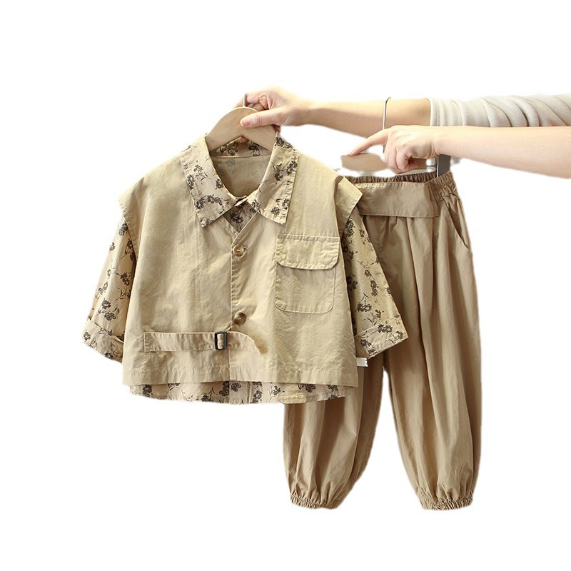 6125 Traje de primavera para niños 2025 Nuevo chaleco de bebé fresco y guapo de tres piezas Ropa de primavera y otoño de moda para niños Marca de moda