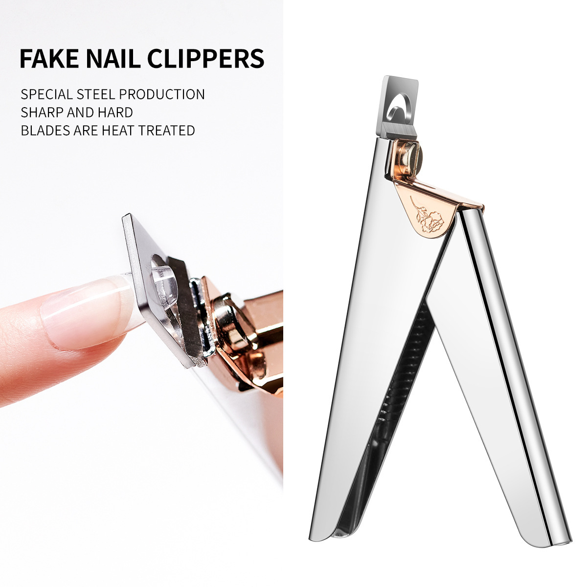 Borde de otoño transfronterizo salón de uñas Rosa corte tijeras de uñas falsas cortaúñas francesas en forma de U corte plano pieza de uñas image 1