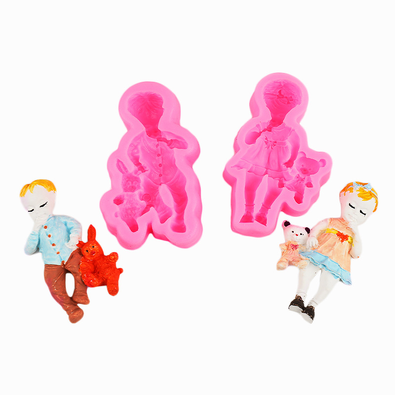 Molde de pastel niña niño niña DIY fondant cake yeso epoxi decoración jabón hecho a mano jabón molde de silicona