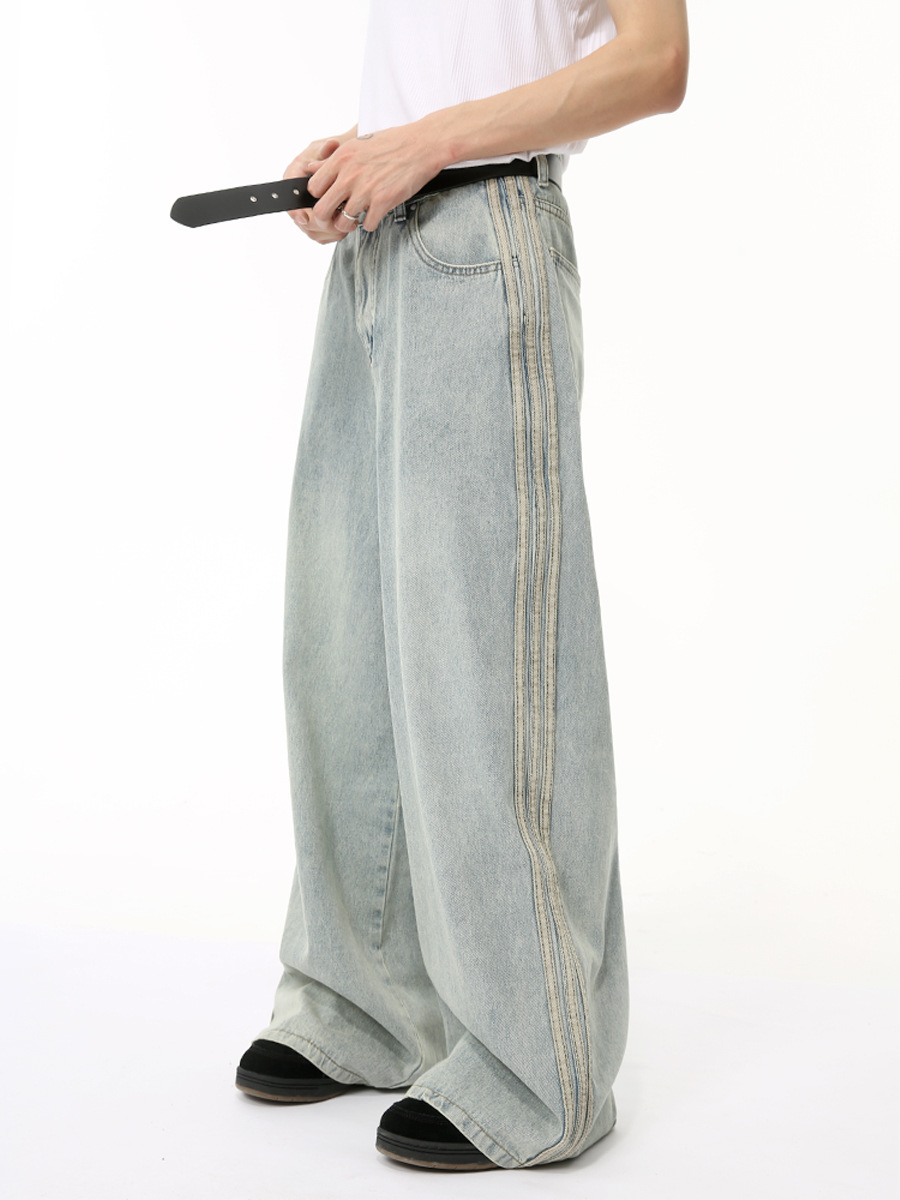 MTLCLOTHES Hombres| 2024 verano nuevo estilo retro americano barra lateral estriado diseño cojín de hombro conjunto de moda