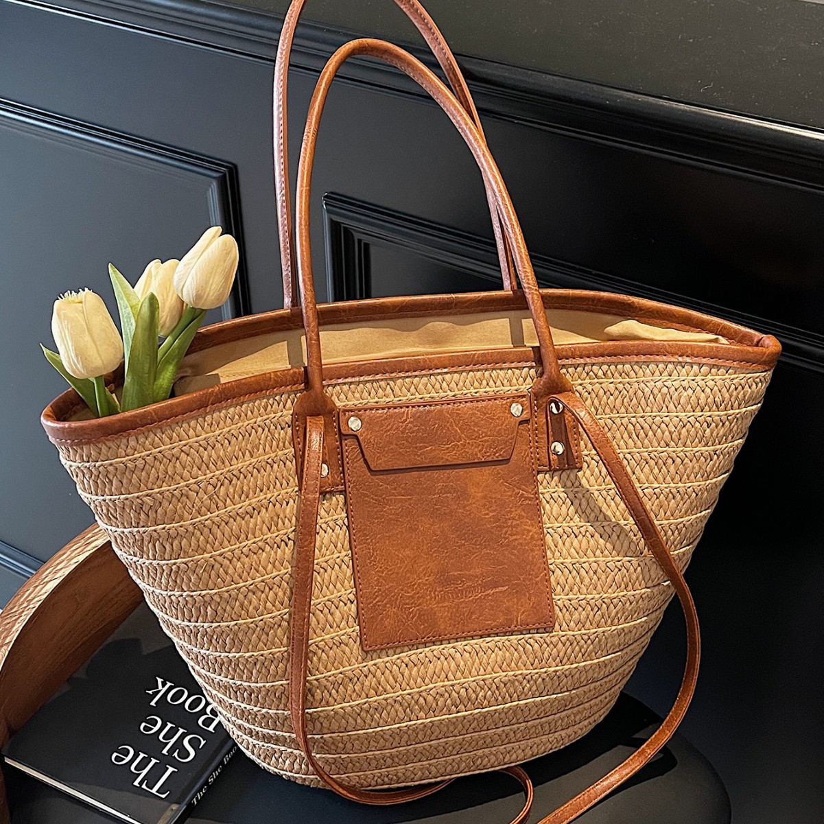 Vacation Style Straw Woven Bag For Women 2026 Summer New Fashion Woven Tote Bag Large Capacity Beach Bag - Thumbnail 3