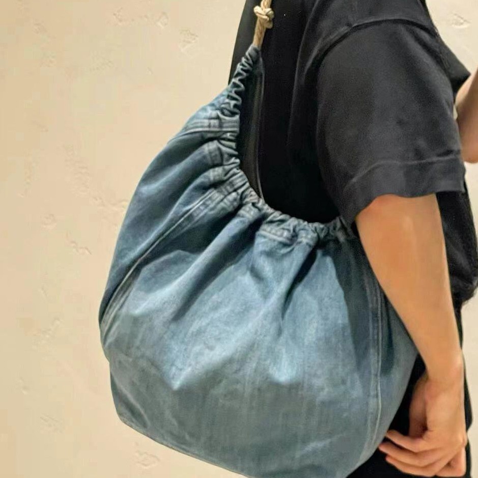 Cowboy tote for women new trendy high-end texture niche commuting large capacity drawstring single shoulder_voghion.com