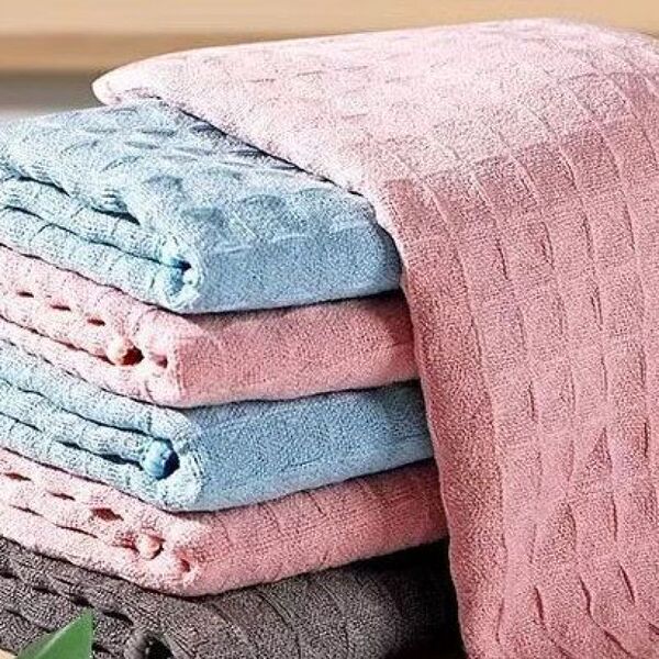 Waffle-Patterned Microfiber Dishcloth, Kitchen-Specific, Non-Greasy, Stain-Removing, Household, Absorbent, Lint-Free, Thickened