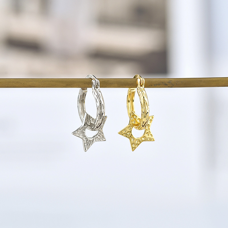 12g Weight PVD Coated Gold Plating Process 1 Pair Retro Star Copper Irregular Plating Earrings