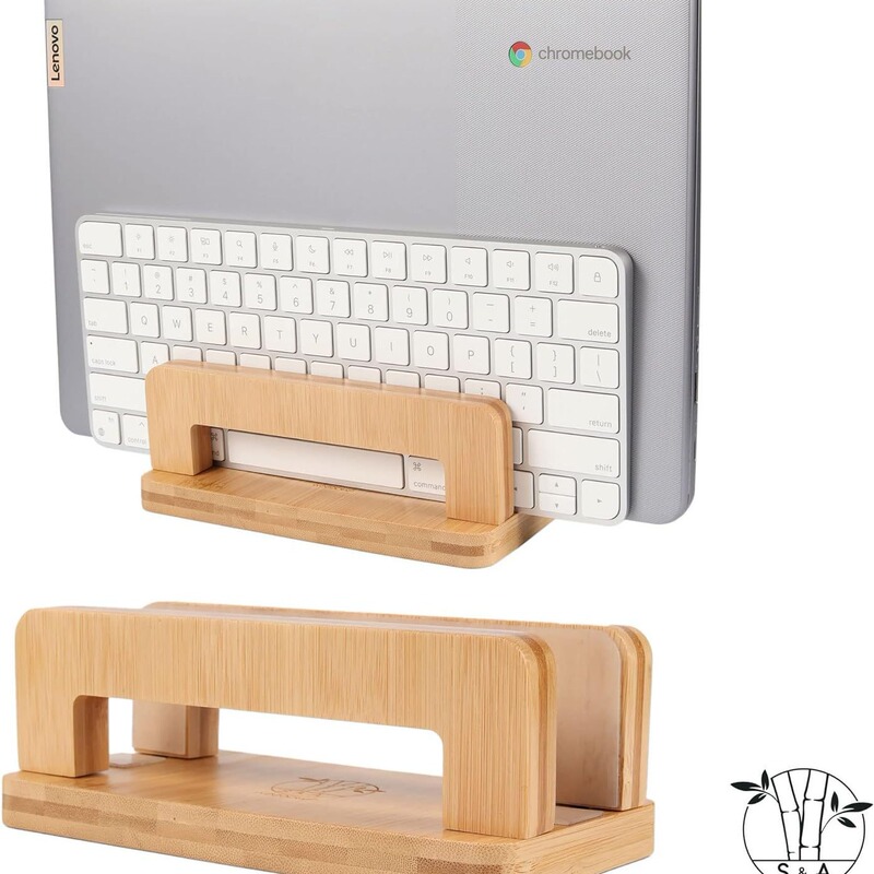 Bamboo vertical laptop stand bamboo wood adjustable notebook tablet stand computer base