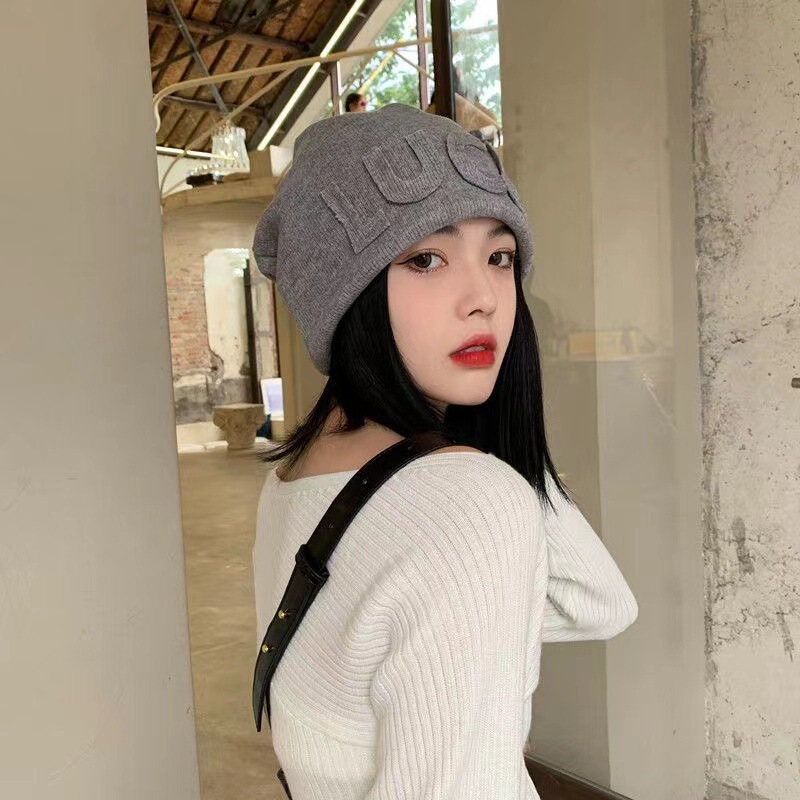 秋冬季女士堆堆帽贴布字母冷帽日系百搭套头帽显脸小包头网红帽子|undefined